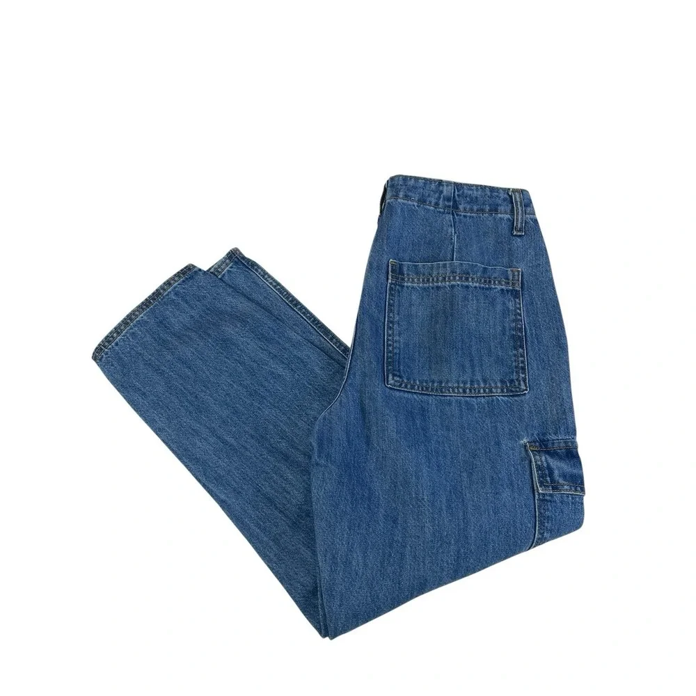 Universal Thread Boyfriend Cargo Jeans 6R 90s Style High Rise Utility Blue Denim